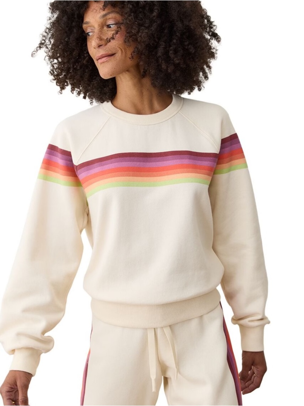 AEO Cream Striped Crewneck Sweater - Women's
